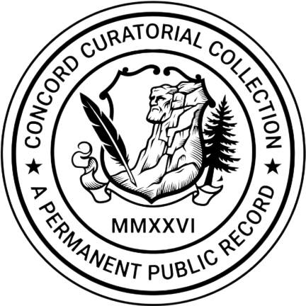 Seal of the Concord Curatorial Collection: a quill and ledger before a pine, encircled by the words Concord Curatorial Collection and A Permanent Public Record, dated MMXXVI.